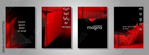 set the triangle background light header banner. Abstract composition of 3D triangles. Modern geometric red insulated black background