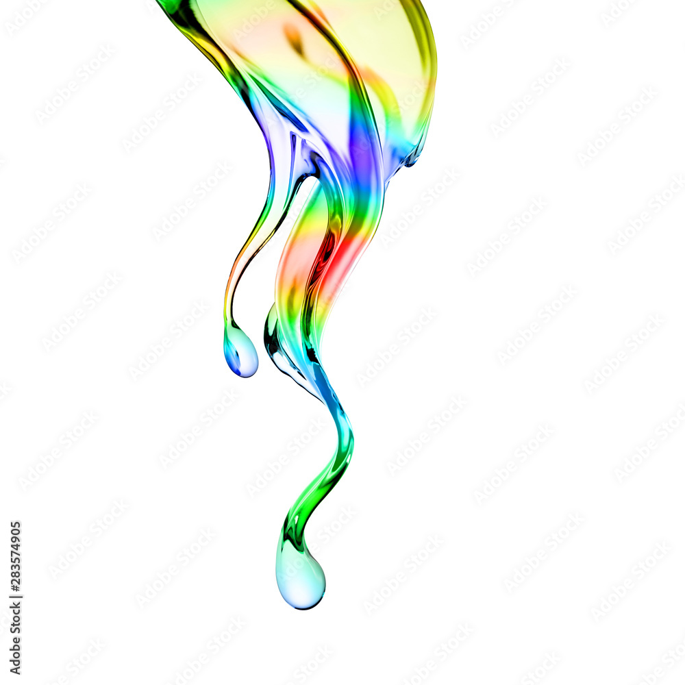 Splash of multi-colored transparent liquid. 3d illustration, 3d rendering. Splash of multi-colored transparent liquid. 3d illustration, 3d rendering.