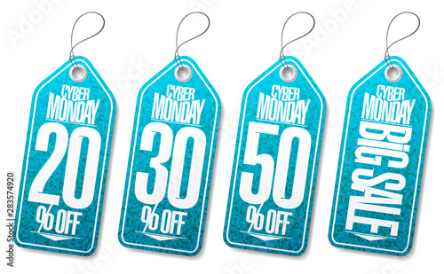 Syber monday sale labels set 20% off, 30% off, 50% off, big sale price tags