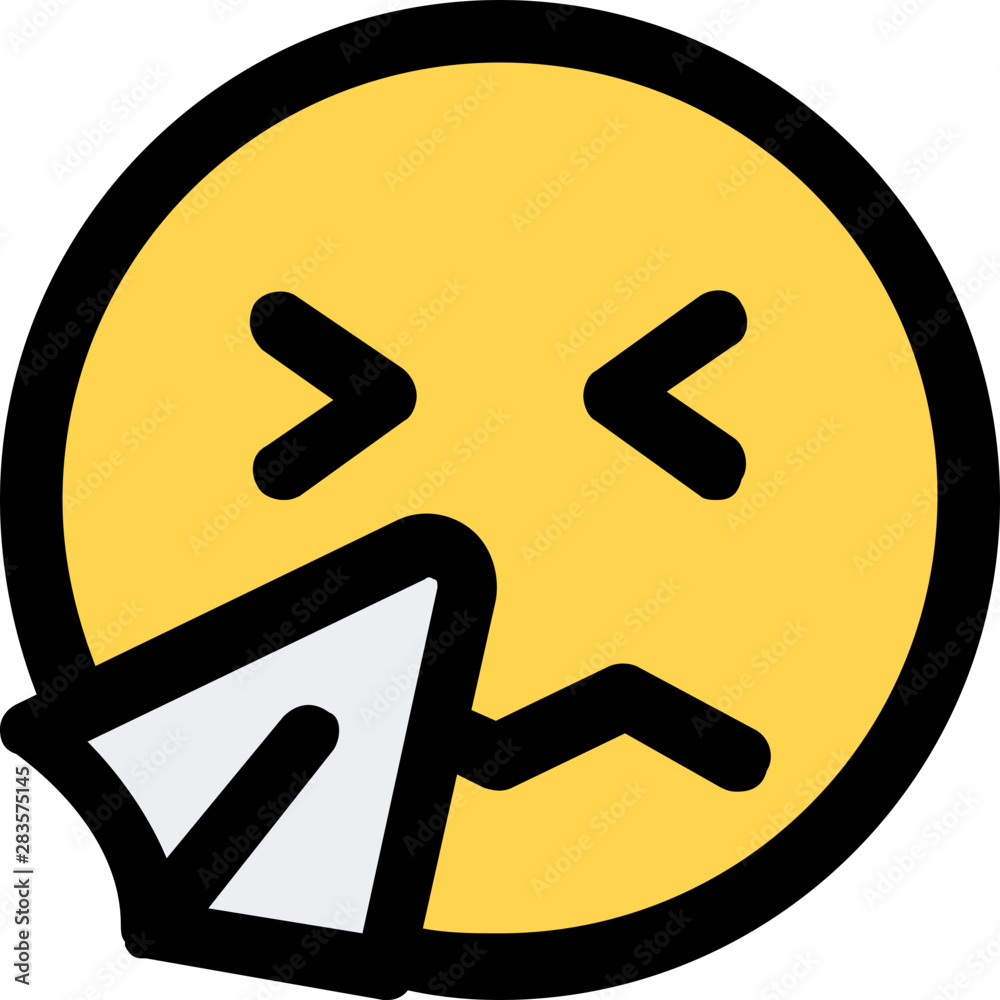 ill face emoji sneezing with handkerchief, cold symptoms Stock Vector ...
