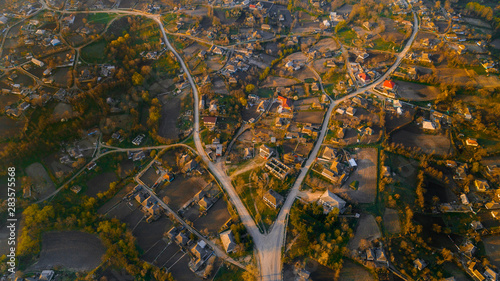 A nice-looking shot of a stunning village, aerial view.