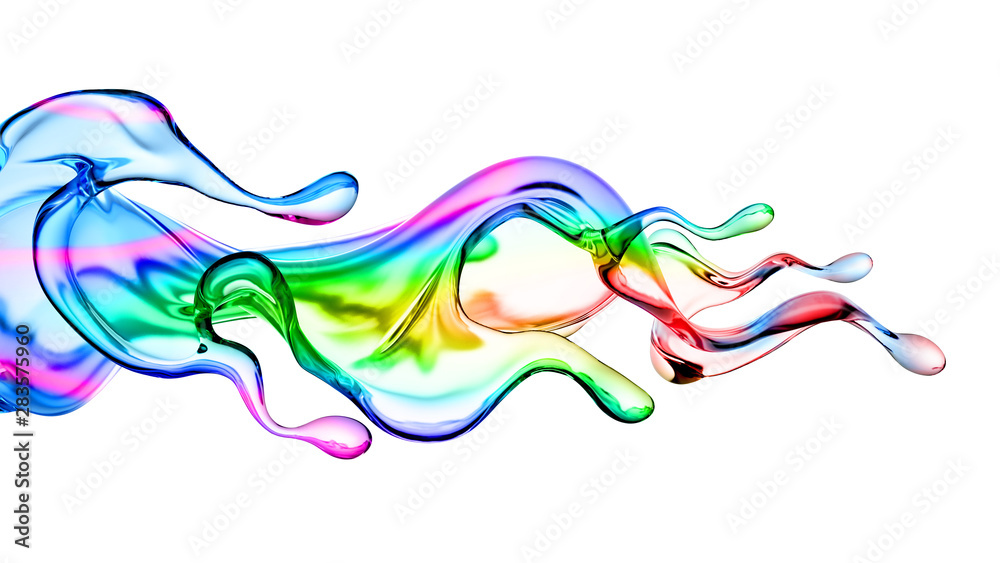 Splash of multi-colored transparent liquid. 3d illustration, 3d rendering. Splash of multi-colored transparent liquid. 3d illustration, 3d rendering.