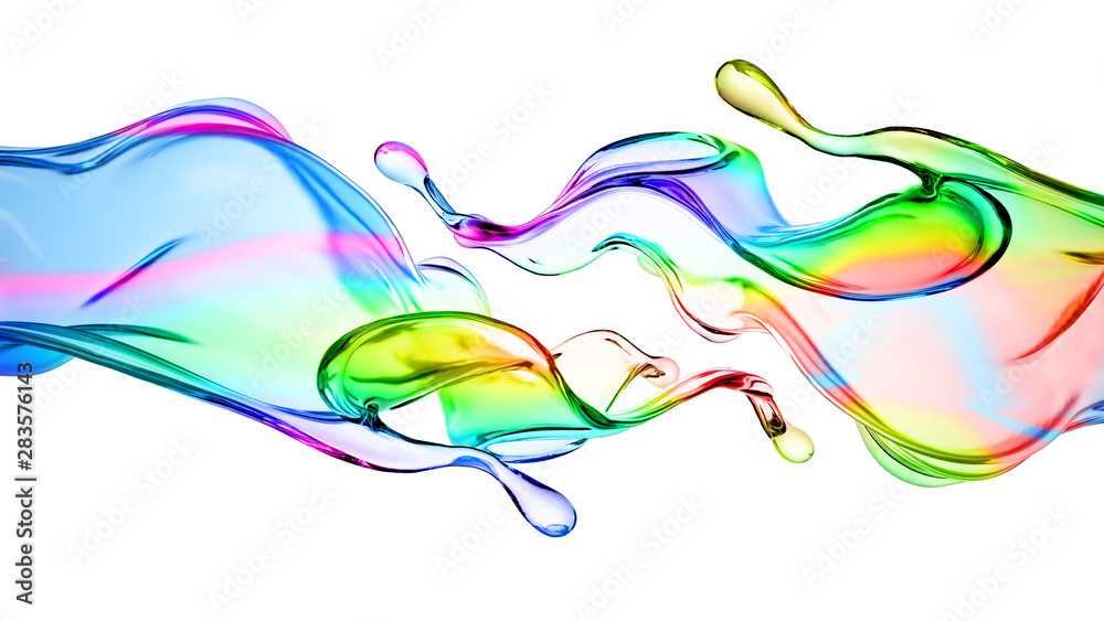 Fototapeta premium Splash of multi-colored transparent liquid. 3d illustration, 3d rendering.