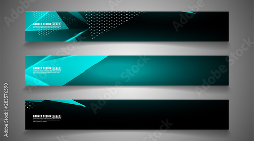 set the triangle background light header banner. Abstract composition of 3D triangles. Modern geometric blue insulated black background