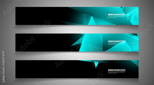 set the triangle background light header banner. Abstract composition of 3D triangles. Modern geometric blue insulated black background