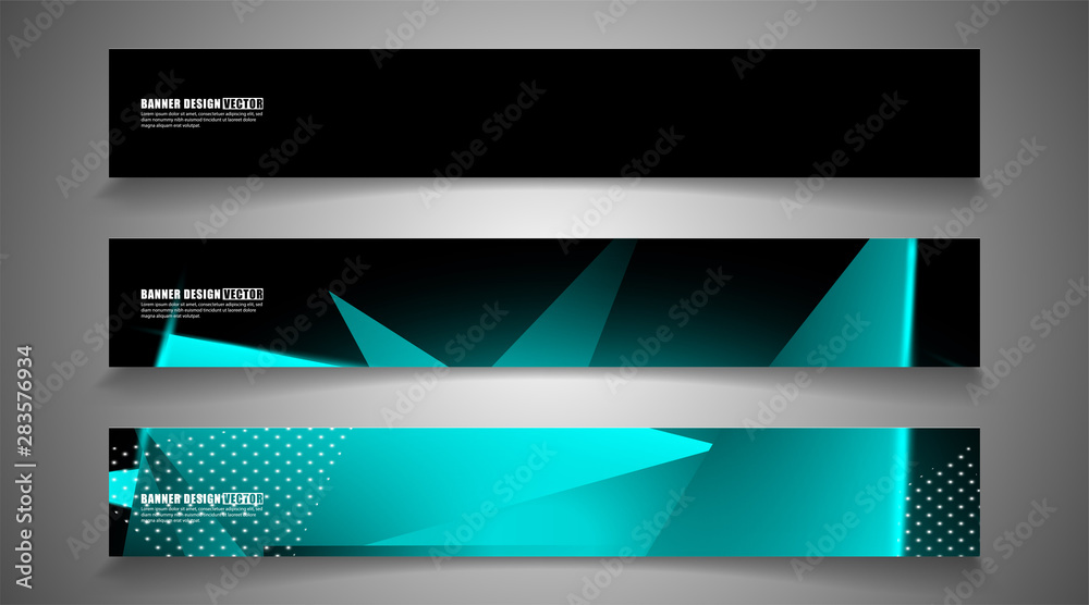 set the triangle background light header banner. Abstract composition of 3D triangles. Modern geometric blue insulated black background set the triangle background light header banner. Abstract composition of 3D triangles. Modern geometric blue insulated black background