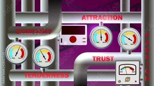 the machine processes and produces emotions. how to find love. feelings in the form of sensors and pipes. animation video.