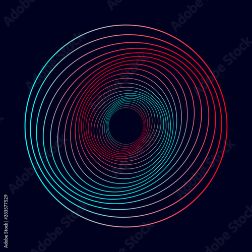 Vector colored spiral. Twisted abstract wireframe tunnel.