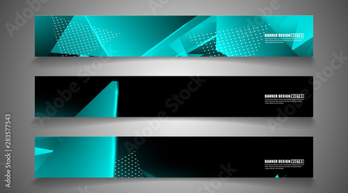 set the triangle background light header banner. Abstract composition of 3D triangles. Modern geometric blue insulated black background