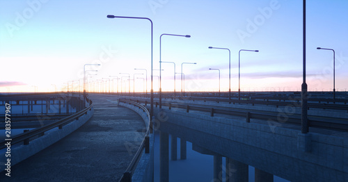 Empty highway, concrete road. 3D illustration.  © SHD