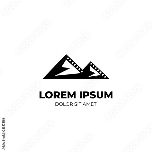 Mountain and film strip black and white logo template