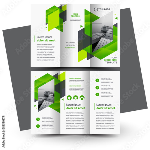 Brochure design, business brochure template, creative tri-fold, trend brochure geometric green color