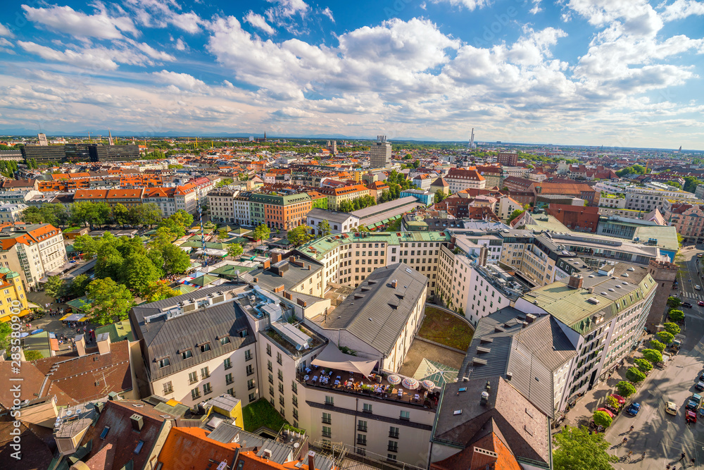 Munich historical center panoramic aerial cityscape view