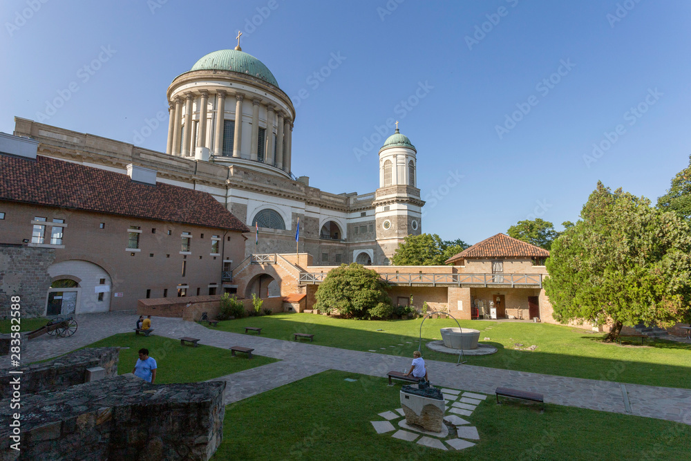 Esztergom Basilica in Hungary on a hot summer day.