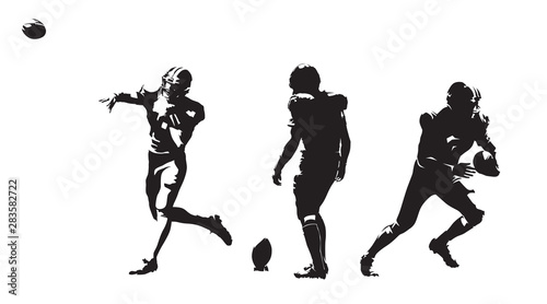 American football players, group of football players. Set of ink drawing illustrations. Isolated vector silhouettes photo