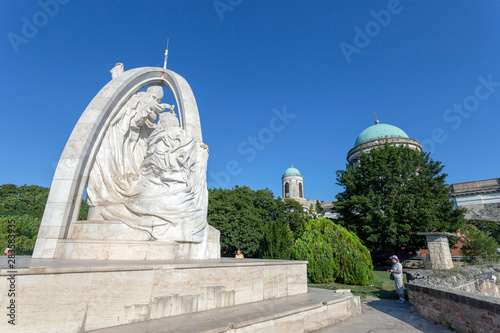 Statue of the enthrone of St Stephen of Hungary Esztergomi, Hungary. photo