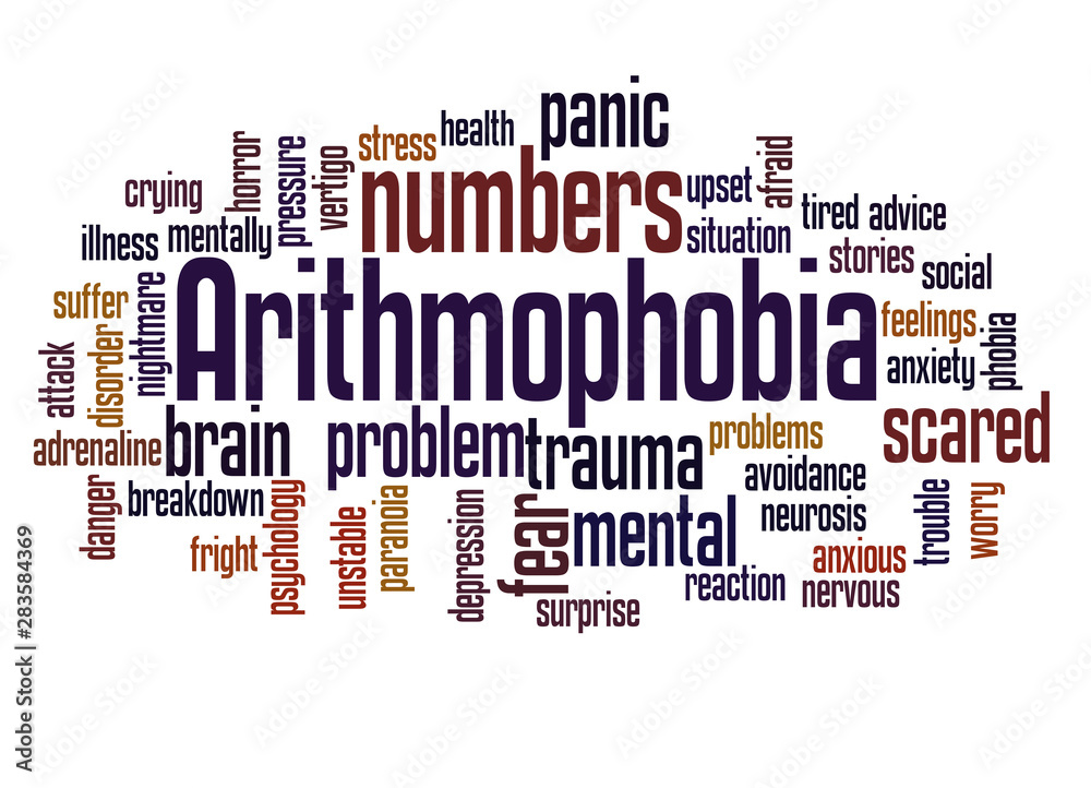 Arithmophobia fear of numbers word cloud concept
