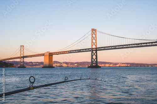 View of the Oakland Bay Bridge on a clear sunny day  San Francisco  California