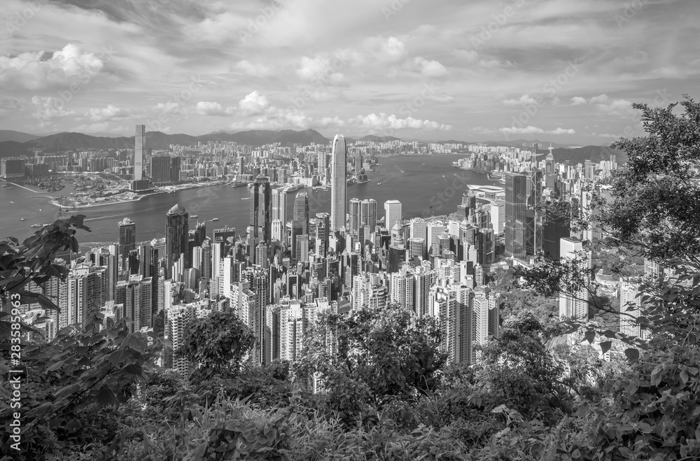 Panoramic view of Victoria Harbor and Hong Kong skyline