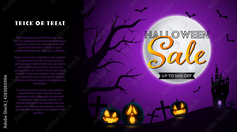 Halloween Sale lettering with graveyard and moon Halloween Sale lettering with graveyard and moon