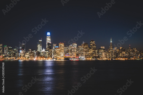 Panoramic beautiful scenic view of the San Francisco city and Financial City skyscraper buildings in the evening  California