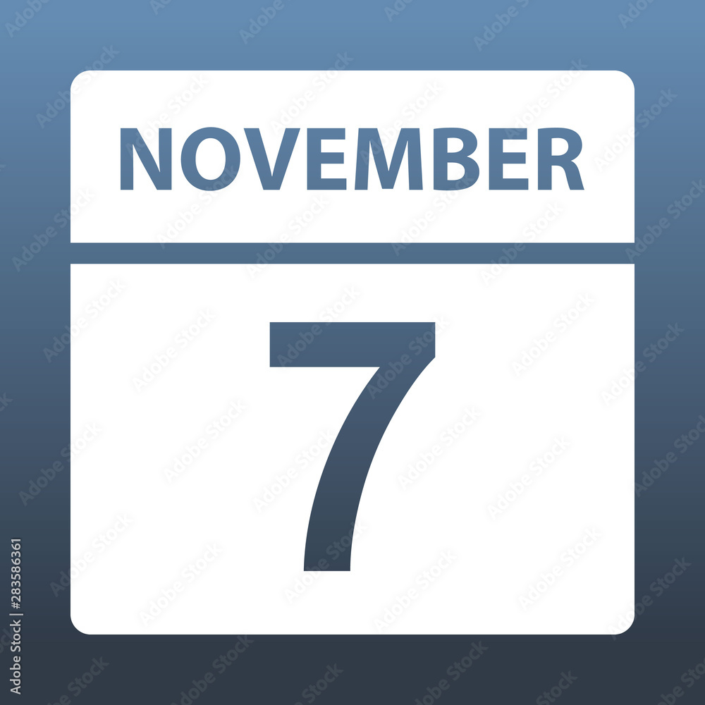 November 7. White calendar on a colored background. Day on the calendar. Seventh of november. Vector illustration. November 7. White calendar on a colored background. Day on the calendar. Seventh of november. Vector illustration.