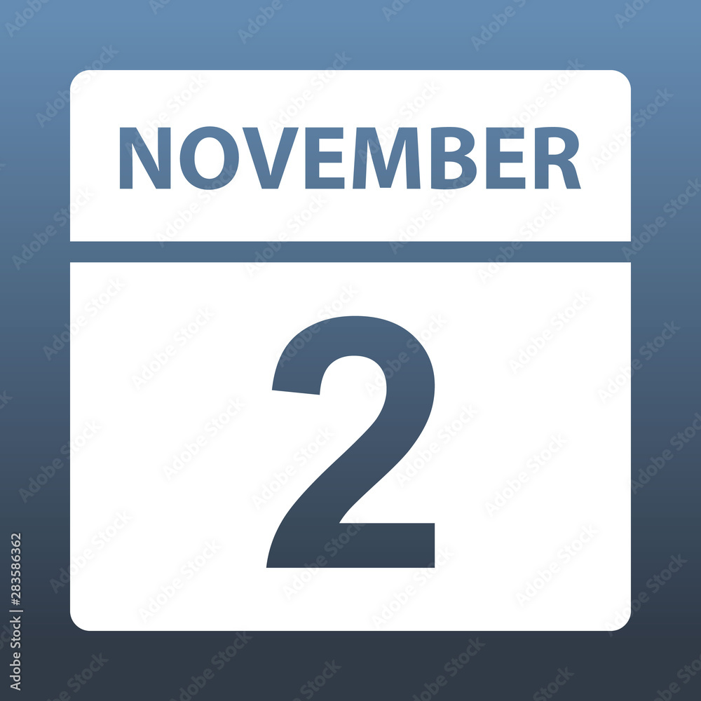 November 2. White calendar on a colored background. Day on the calendar. Second of november. Vector illustration. November 2. White calendar on a colored background. Day on the calendar. Second of november. Vector illustration.