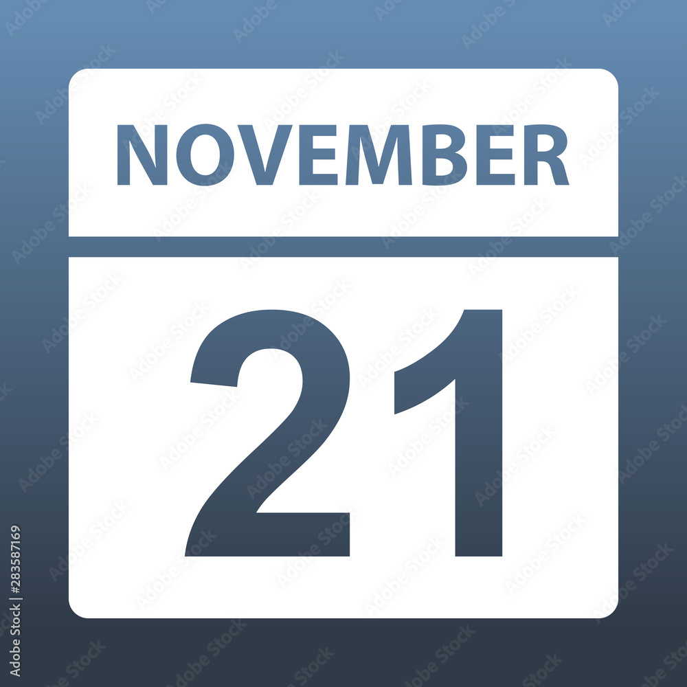 November 21. White calendar on a colored background. Day on the calendar. Twenty first of november. Vector illustration. November 21. White calendar on a colored background. Day on the calendar. Twenty first of november. Vector illustration.