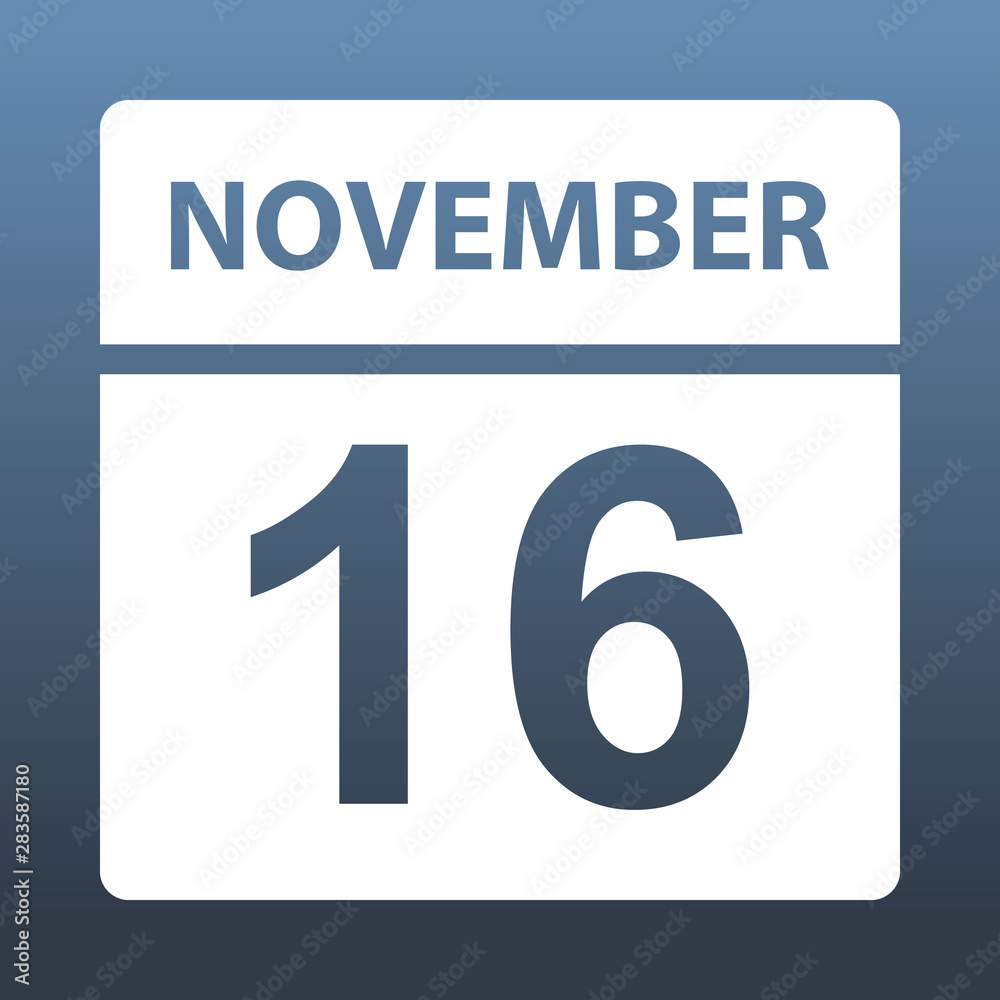 November 16. White calendar on a colored background. Day on the calendar. Sixteenth of november. Vector illustration. November 16. White calendar on a colored background. Day on the calendar. Sixteenth of november. Vector illustration.