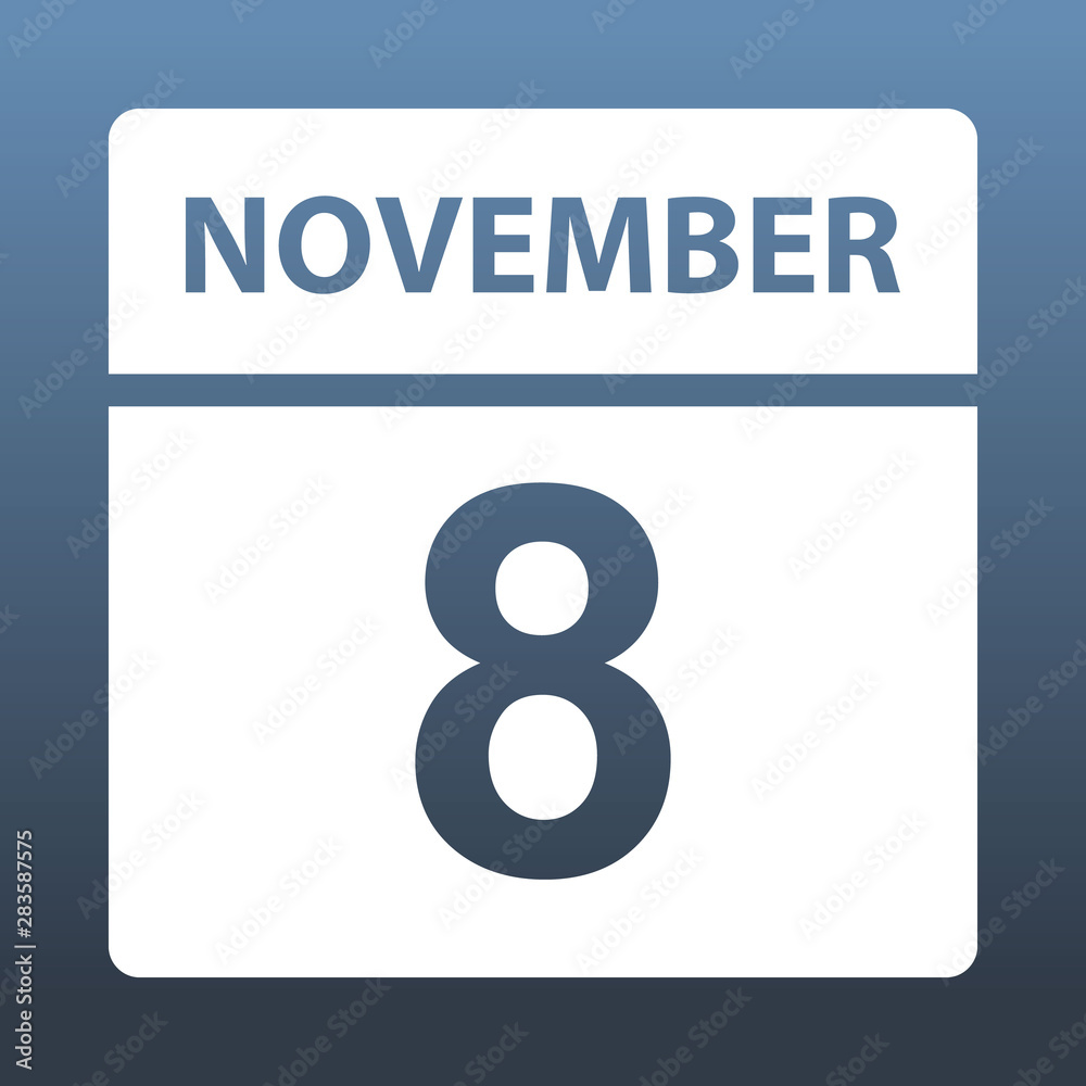 November 8. White calendar on a colored background. Day on the calendar. Eighth of november. Vector illustration. November 8. White calendar on a colored background. Day on the calendar. Eighth of november. Vector illustration.