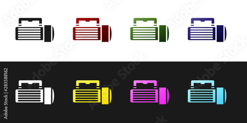 Set Flashlight icon isolated on black and white background. Tourist flashlight handle. Vector Illustration