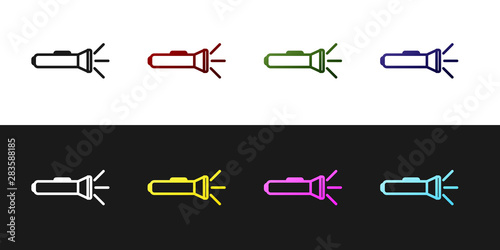 Set Flashlight icon isolated on black and white background. Vector Illustration
