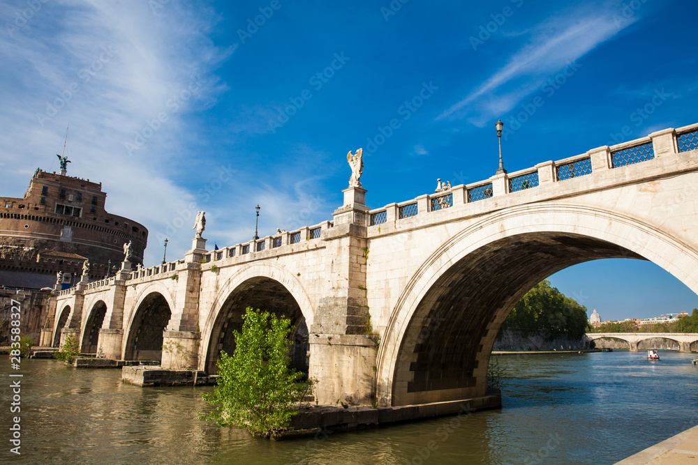 Sant Angelo Bridge over the Tiber River completed in 134 AD by the Emperor Hadrian