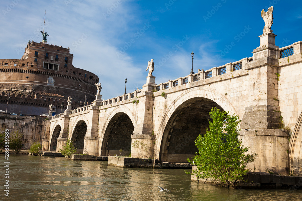 Sant Angelo Bridge over the Tiber River completed in 134 AD by the Emperor Hadrian
