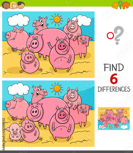 differences game with pigs farm animals