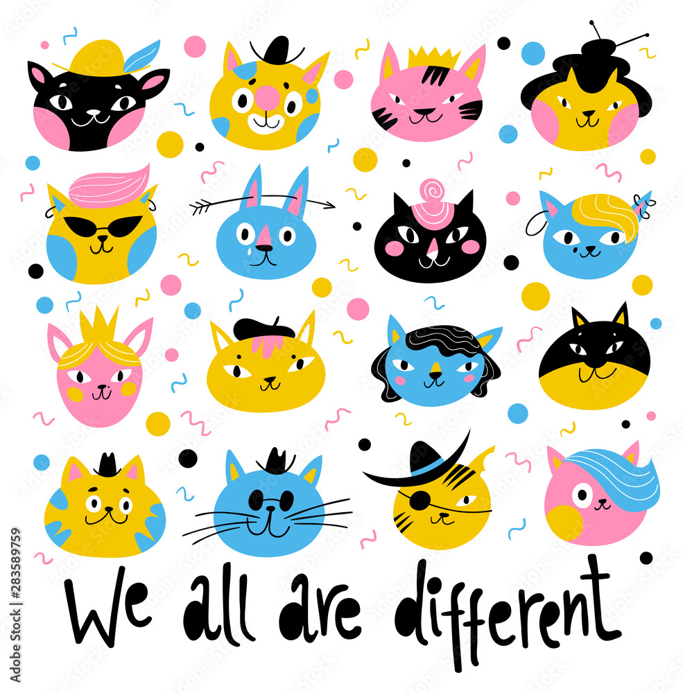 Cool design with vector characters of cats and kittens with motivational text. Cool design with vector characters of cats and kittens with motivational text.