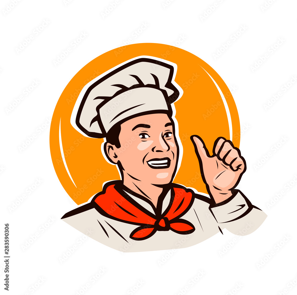 Funny chef. Menu, restaurant, food logo or label. Vector illustration Stock  Vector | Adobe Stock