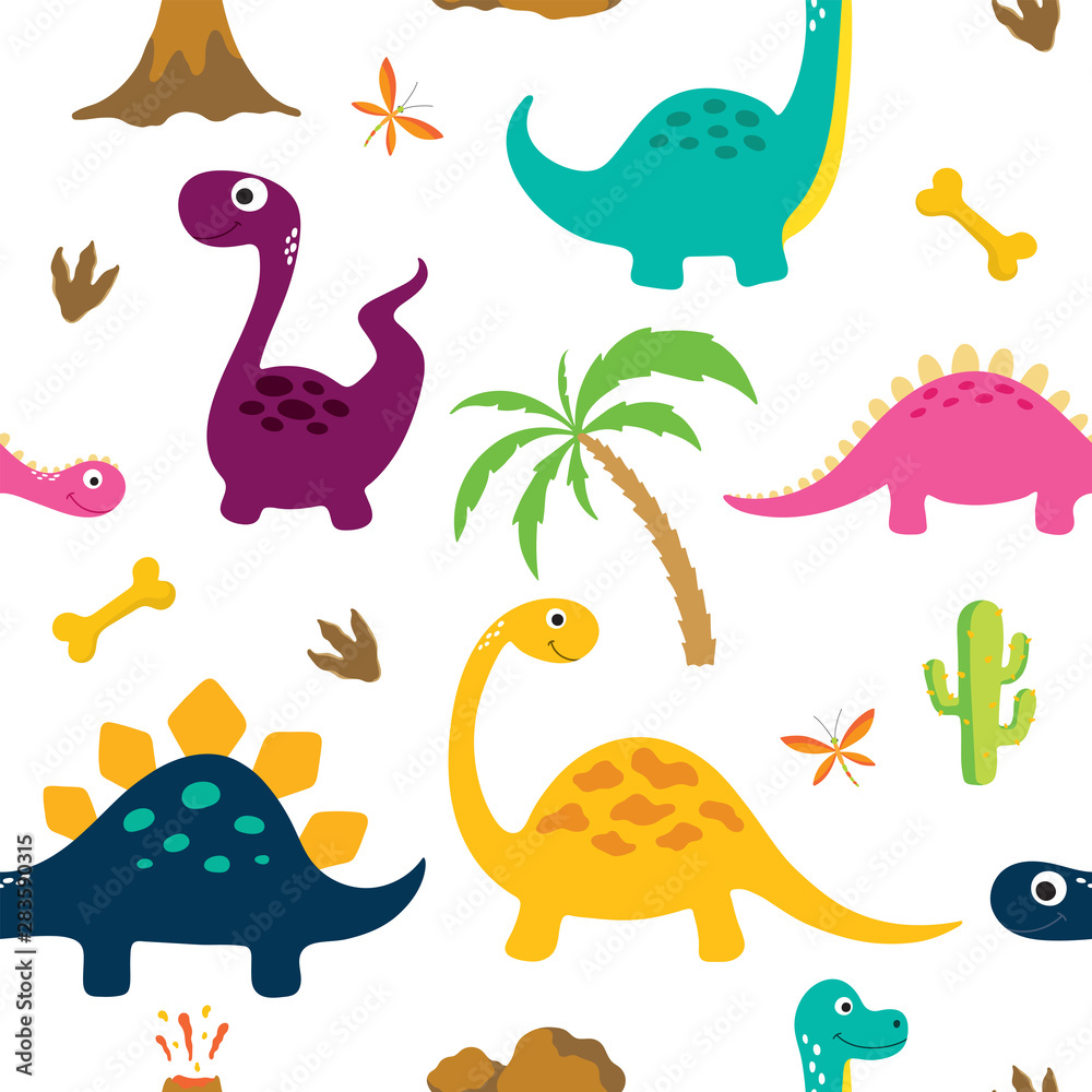 Naklejka Cute dinosaur seamless pattern