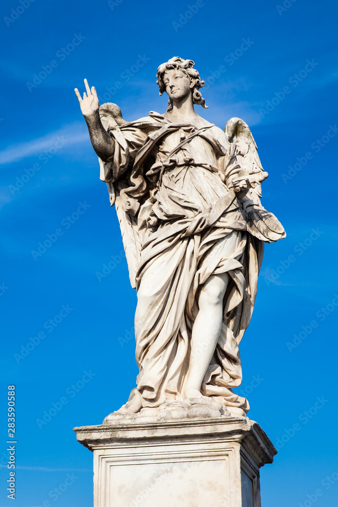 Beautiful Angel with the Nails statue created by Girolamo Lucenti on the 16th century at Sant Angelo Bridge in Rome