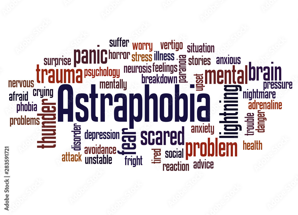 Astraphobia fear of thunder and lightning word cloud concept Astraphobia fear of thunder and lightning word cloud concept