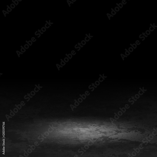 Dark room with concrete floor. Vector illustration.
