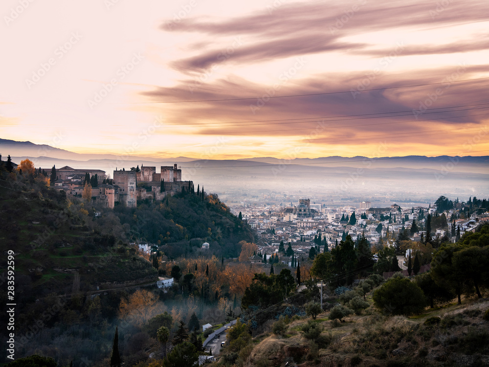 The Alhambra, a palace and fortress complex located in Granada, Andalusia, Spain.