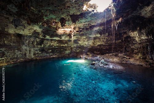 inside mystic cenote in Mexico