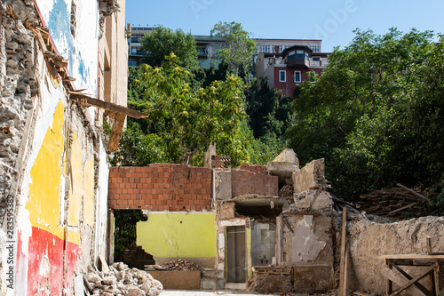 Partially demolished and abandoned building in Izmir in Turkey