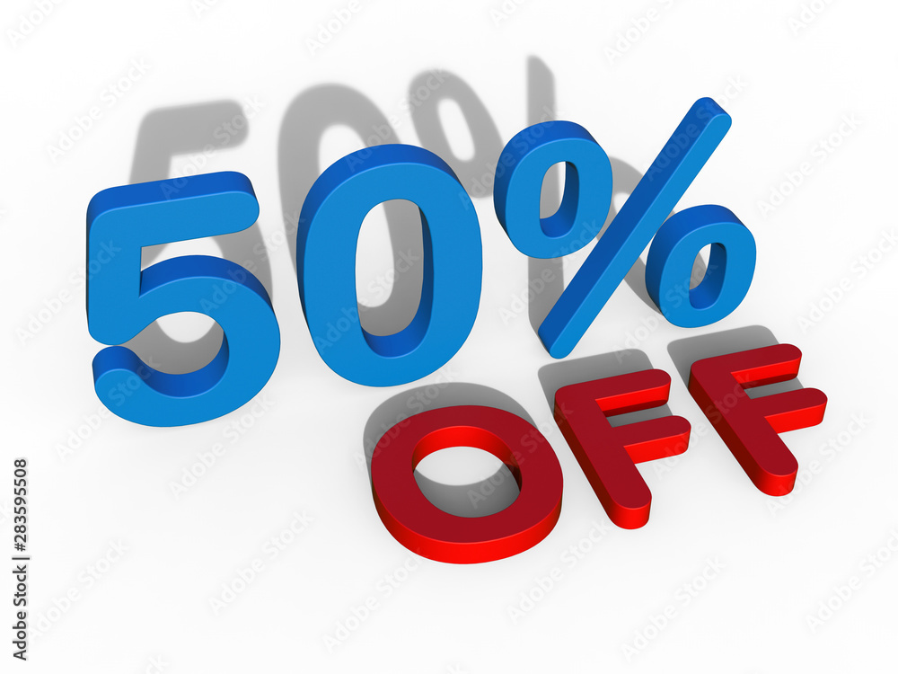 3D rendering - 50% off discount concept with shadows 3D rendering - 50% off discount concept with shadows