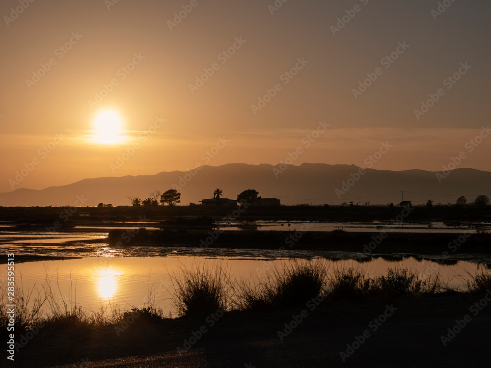 Sunset in the Ebro Delta, Catalonia, Spain.