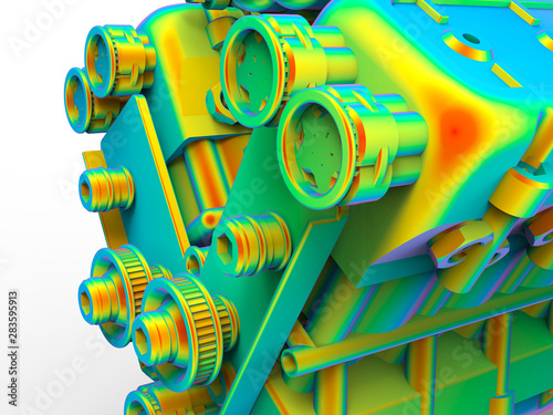 3D rendering - closeup of a large car engine analysis photo