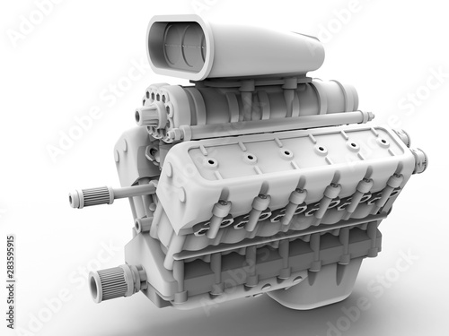 3D - large supercharged engine photo