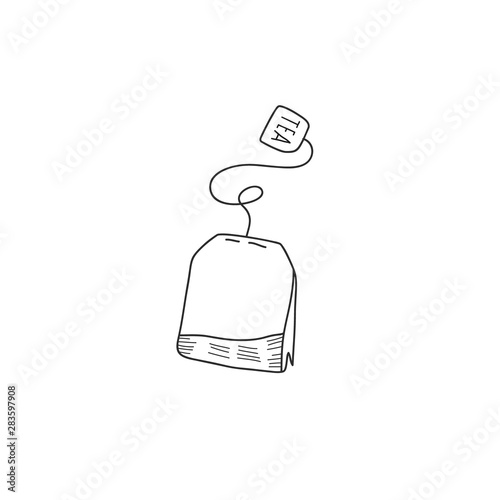 Drawing a bag of tea in the style of a doodle. vector illustration by hand.