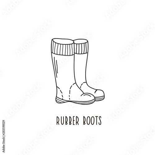 Drawing rubber boots in the style of doodle. Vector illustration of autumn shoes. Hand-drawn illustration